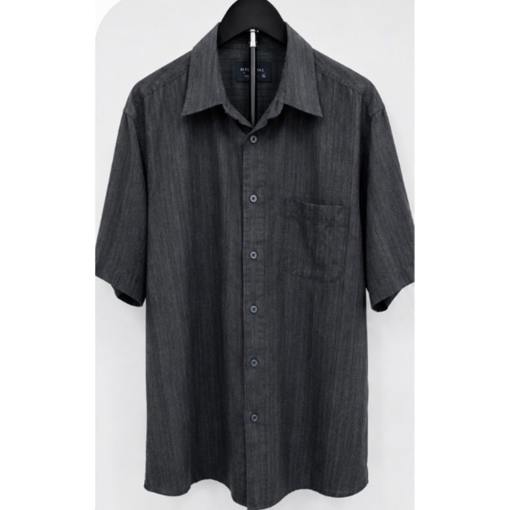 R&R Casual Mens XL Short Sleeve Button Down Shirt Charcoal‎ Gray Textured Pocket